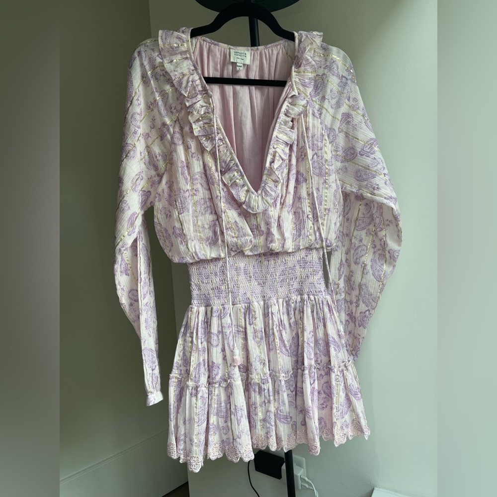 Hemant and Nandita Purple Paisley Ruffle Dress
